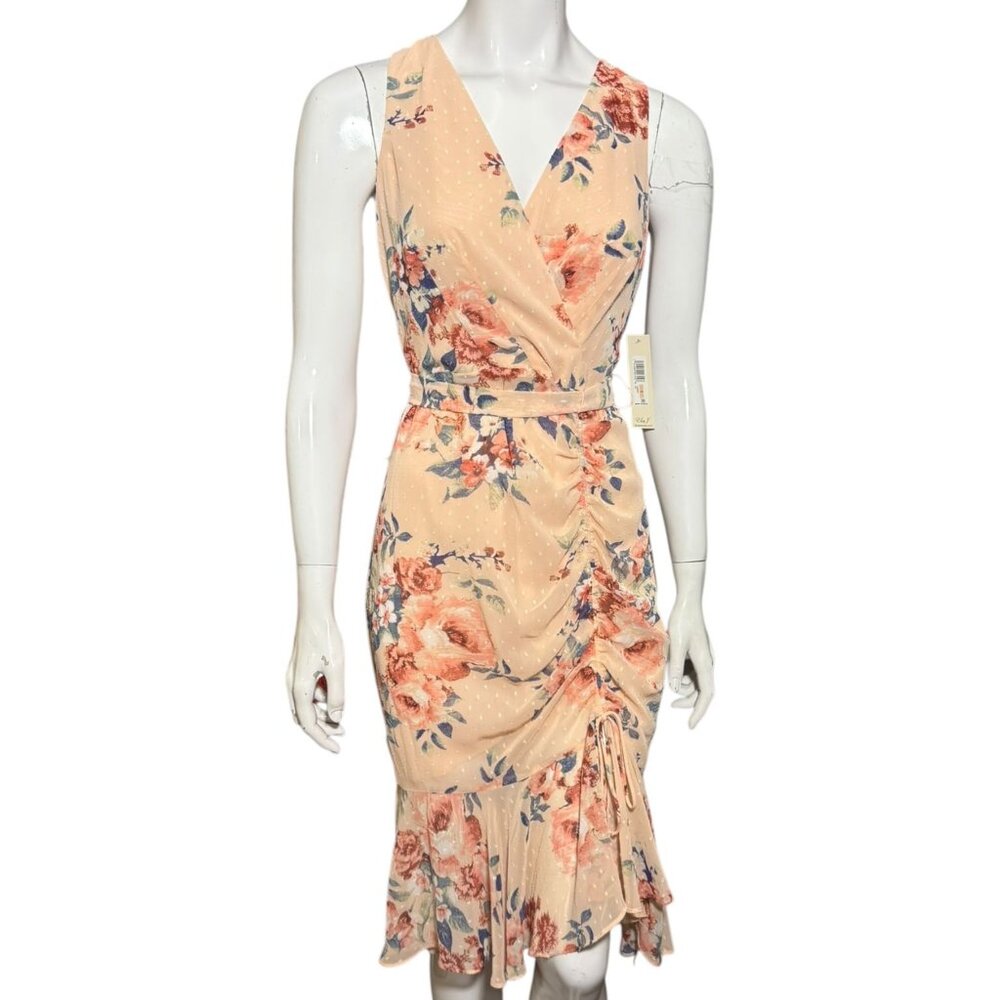 Eliza J NWT Sleeveless Floral  Chiffon Faux Wrap Dress in Blush Size 2